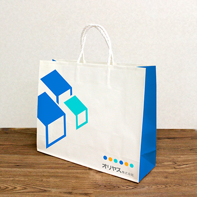 会社のロゴ入り紙袋：晒クラフト×4色印刷の事例紹介イメージ。